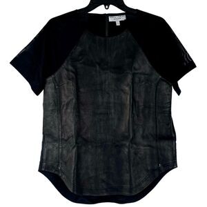 Derek Lam Athletica Black Leather Front Mesh See Through Short Sleeves Small